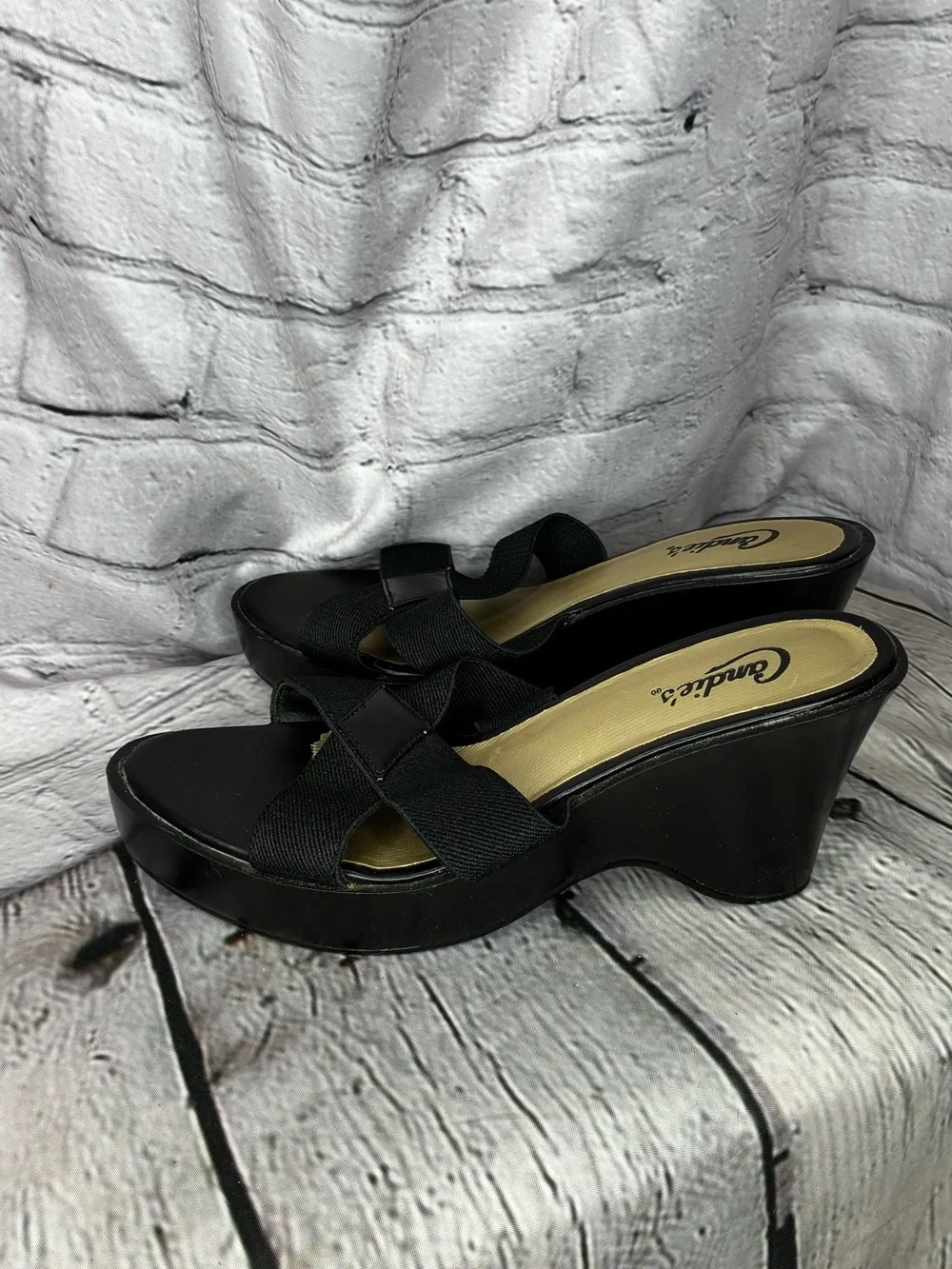 Vtg y2k Candies 90s Grunge Mall Goth Criss Cross Platform Wavy Wedge Sandals 7